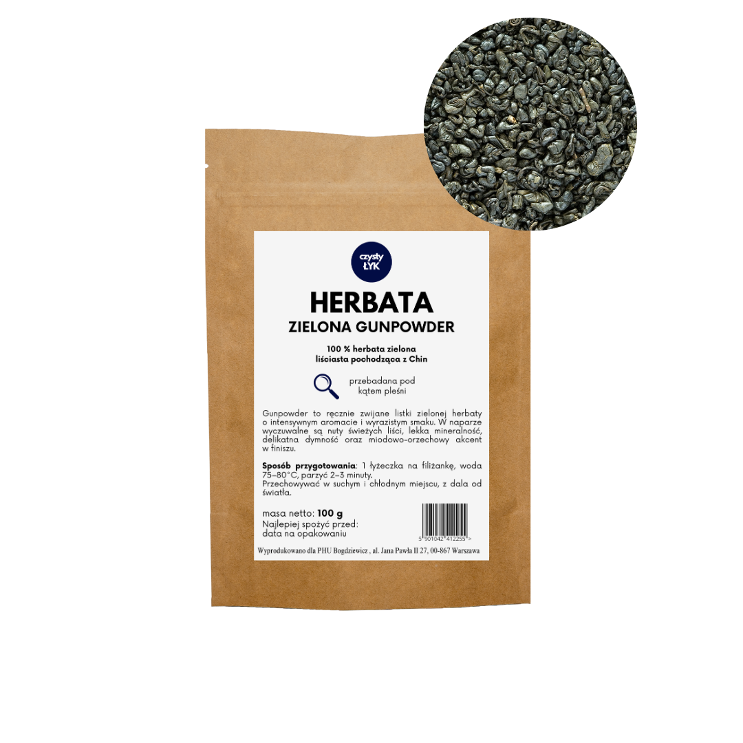 Herbata zielona GUNPOWDER 100 % liściasta 100 g Czysty Łyk